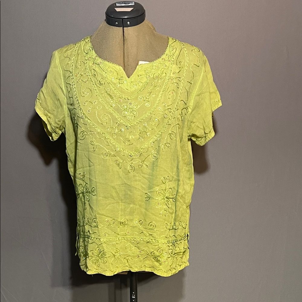 Chic Lime Embroidered Women's Blouse